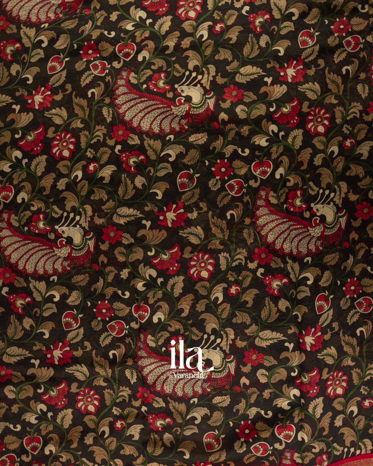 Black Kalamkari Pure Chanderi Cotton Saree