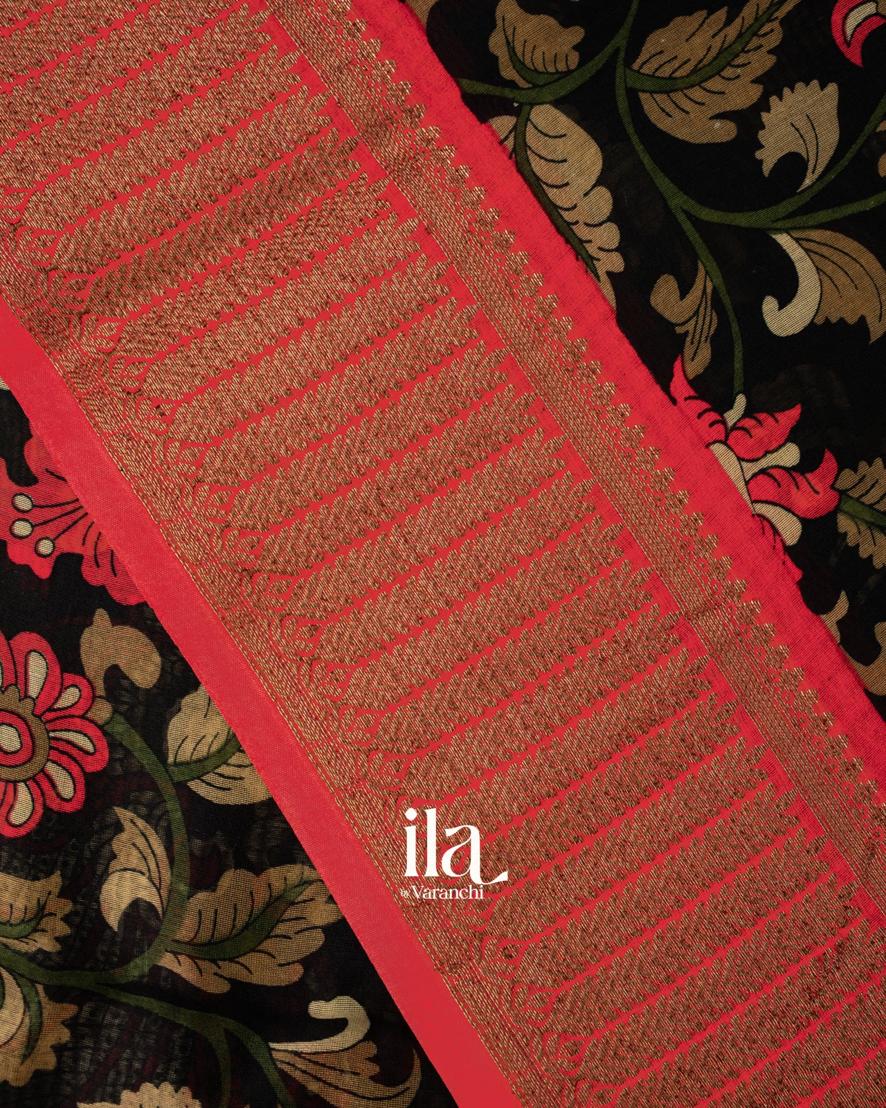 Black Kalamkari Pure Chanderi Cotton Saree