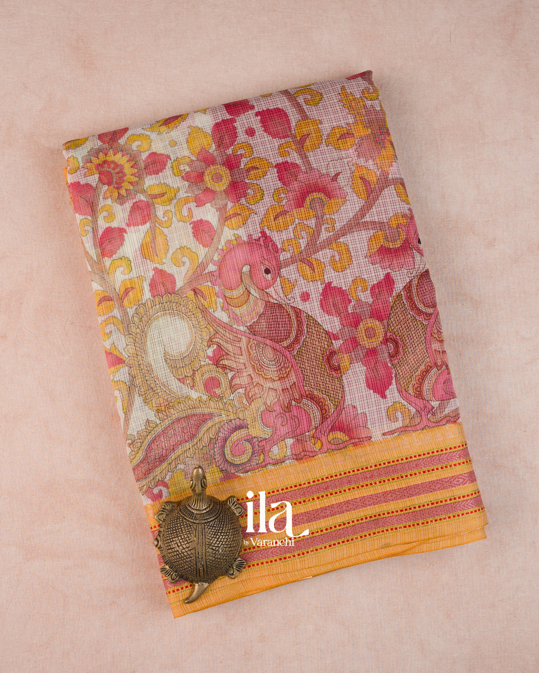 Ivory Kalamkari Printed Cotton Saree