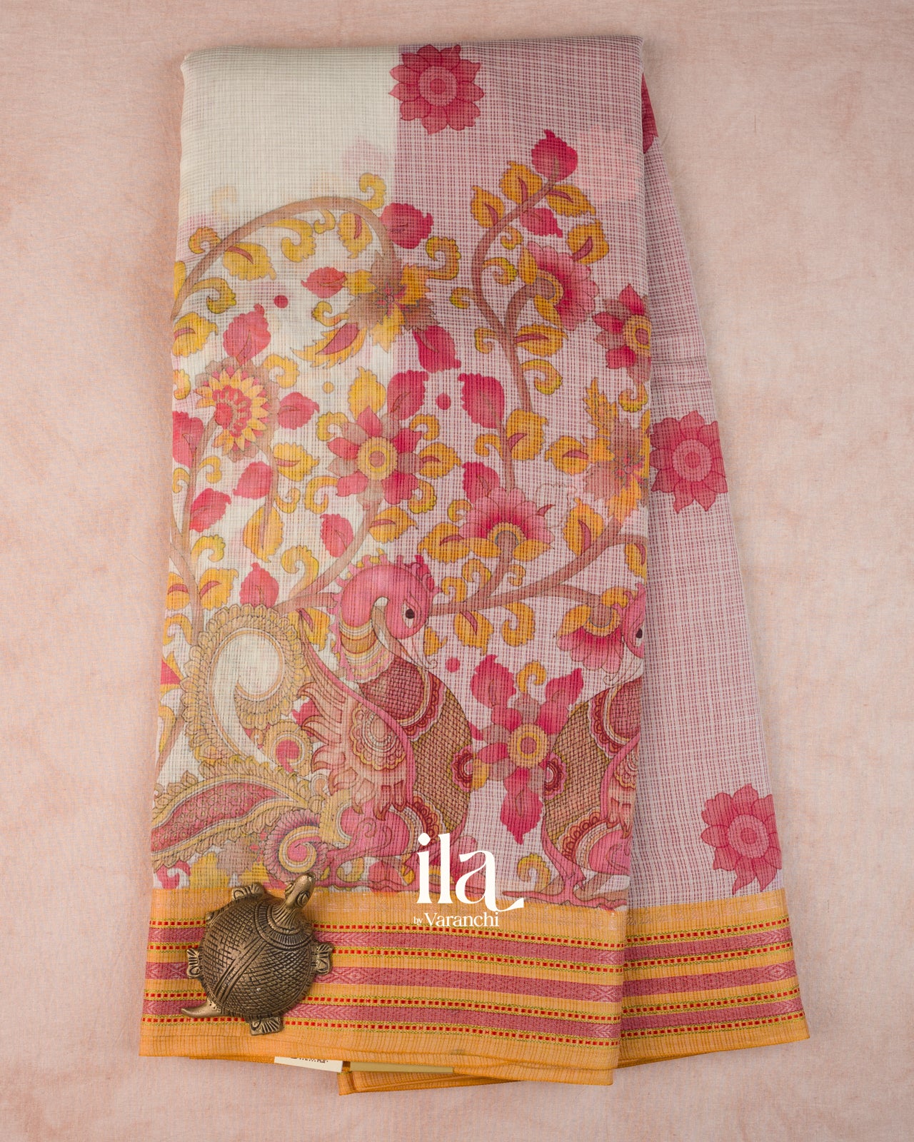 Ivory Kalamkari Printed Cotton Saree