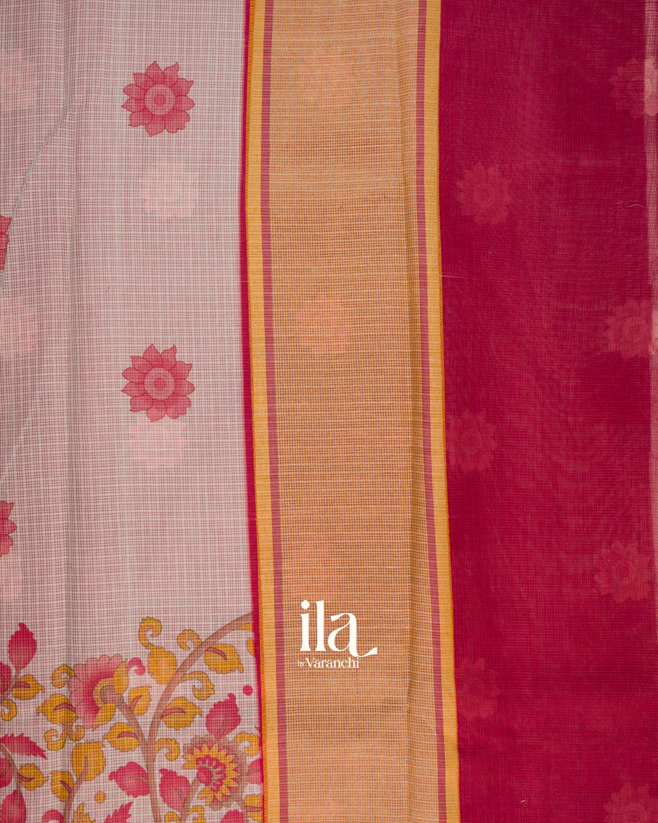 Ivory Kalamkari Printed Cotton Saree
