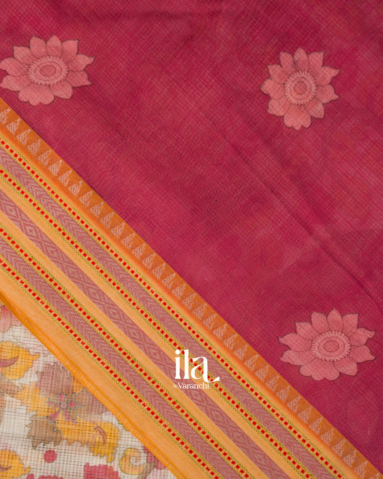 Ivory Kalamkari Printed Cotton Saree