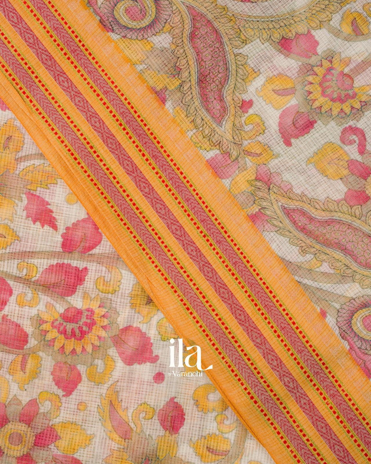 Ivory Kalamkari Printed Cotton Saree