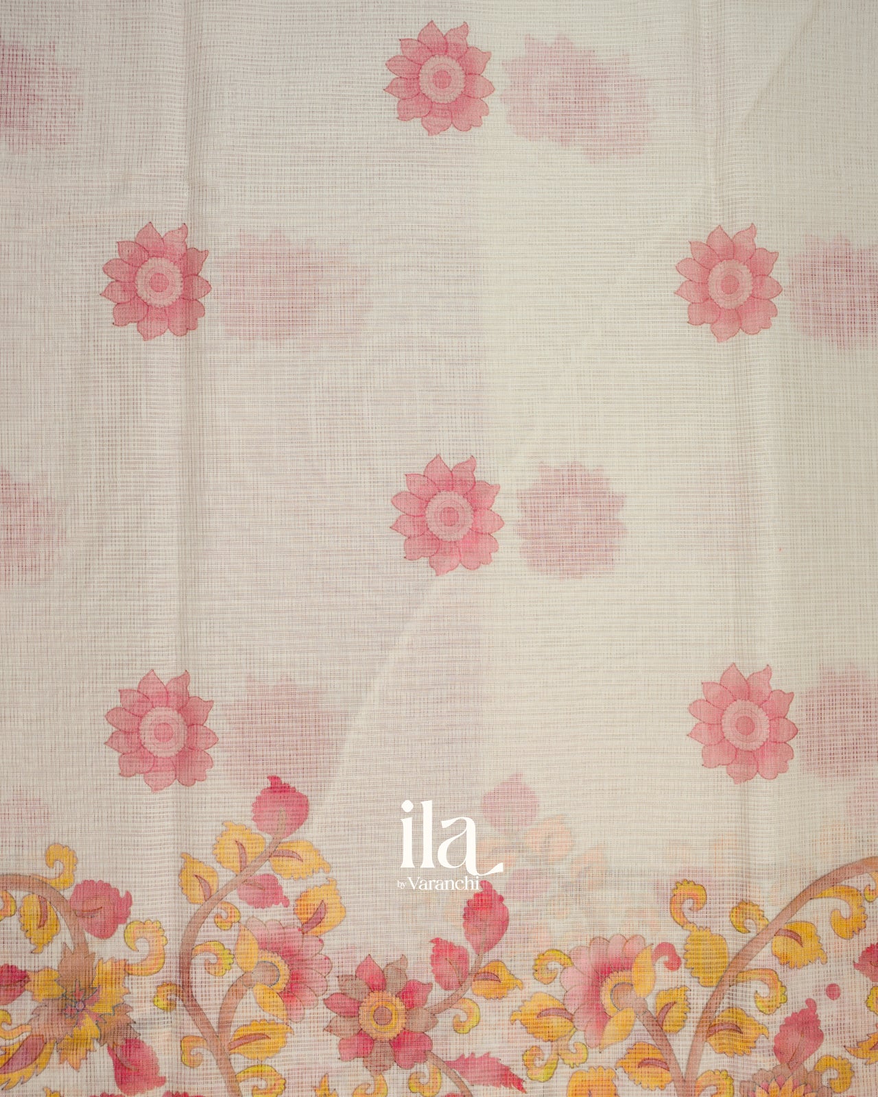 Ivory Kalamkari Printed Cotton Saree
