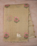 Golden Taupe Floral Embroidered Cotton Kota Saree