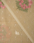 Golden Taupe Floral Embroidered Cotton Kota Saree