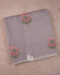 Dusty Lavender Grey Floral Embroidered Cotton Saree