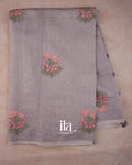 Dusty Lavender Grey Floral Embroidered Cotton Saree