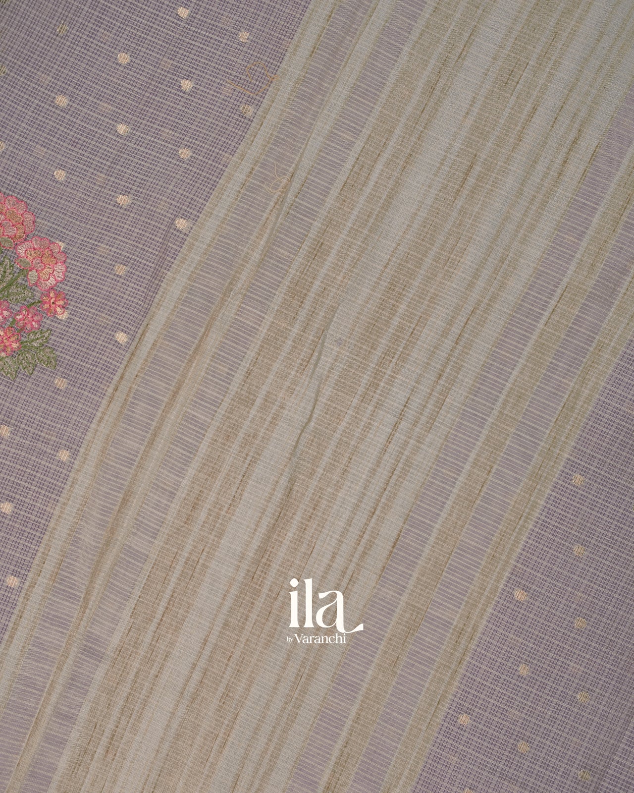 Dusty Lavender Grey Floral Embroidered Cotton Saree
