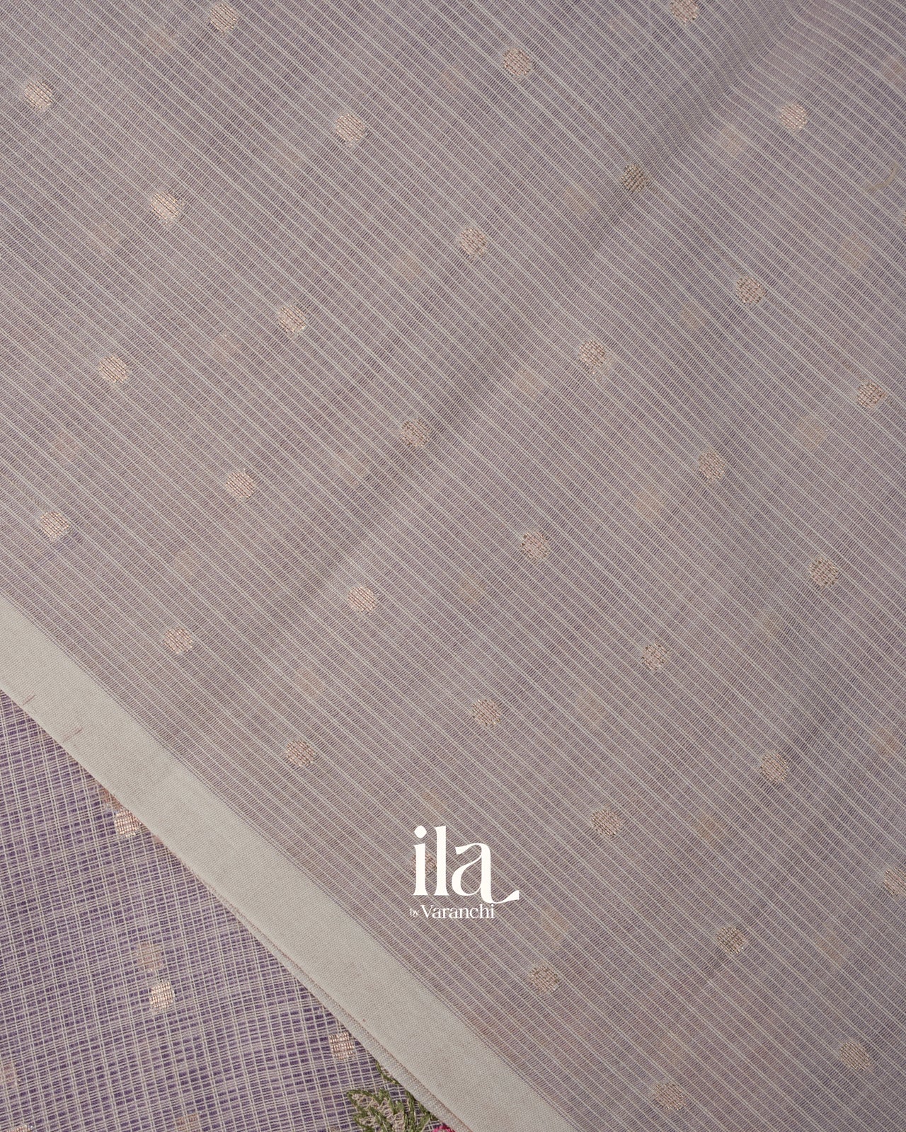 Dusty Lavender Grey Floral Embroidered Cotton Saree