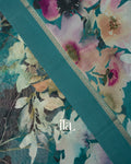 Prussian Blue Floral Print Cotton Saree