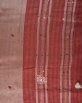 Rust Red French Knot Embroidered Semi Linen Saree
