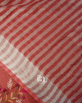 Rust Red French Knot Embroidered Semi Linen Saree