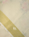 Ivory Floral Embroidered Semi Linen Saree