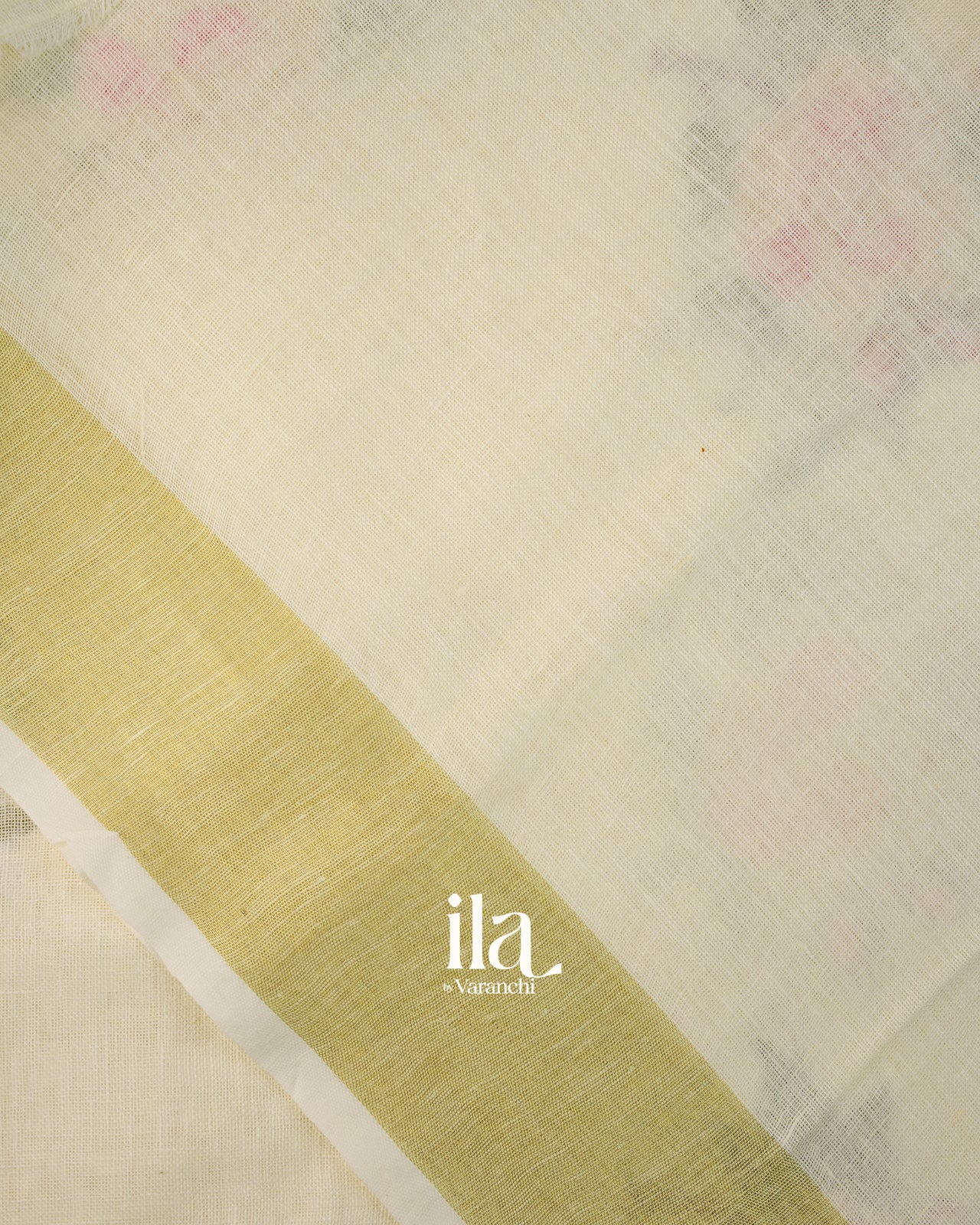 Ivory Floral Embroidered Semi Linen Saree