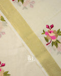 Ivory Floral Embroidered Semi Linen Saree