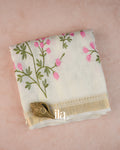 Ivory Floral Embroidered Semi Linen Saree