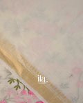 Ivory Floral Embroidered Semi Linen Saree