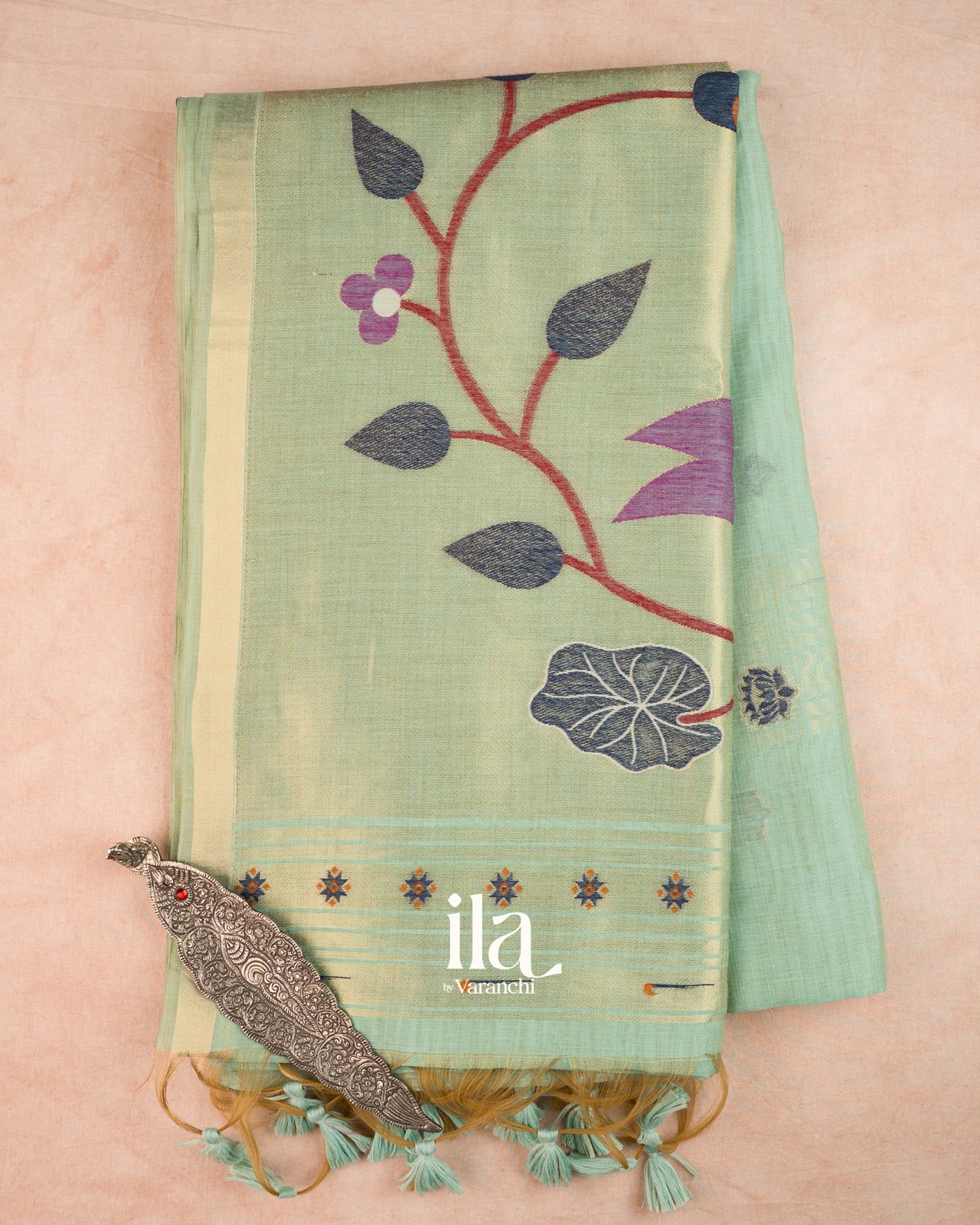 Powder Blue Paithani Pallu Semi Cotton Saree