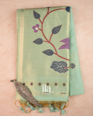 Powder Blue Paithani Pallu Semi Cotton Saree