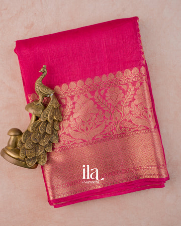 Rani Pink Pure Banarasi Linen Saree