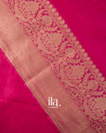 Rani Pink Floral Banarasi Bordered Pure Linen Saree