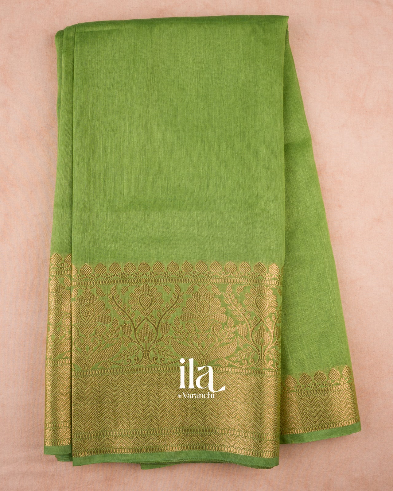Parrot Green Banarasi Bordered Linen Saree