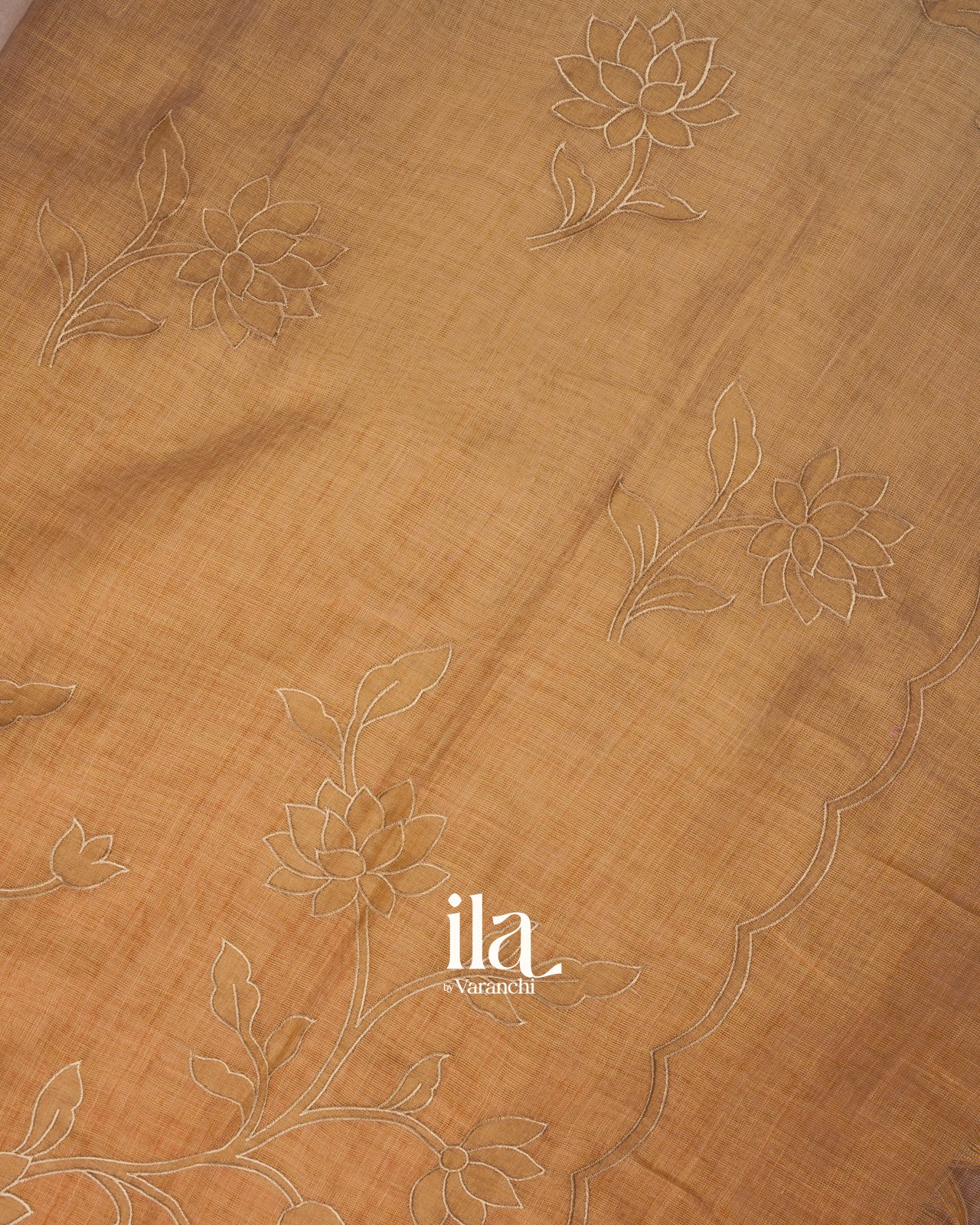 Sandal Wood Ombre Dyed and Applique Semi Linen Saree