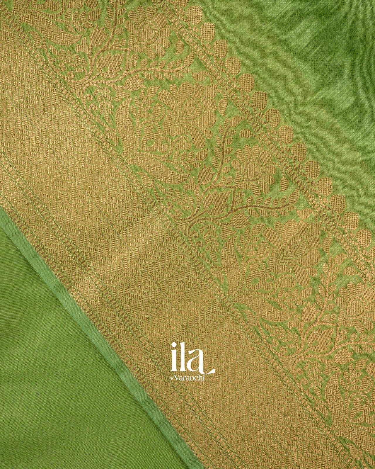 Parrot Green Banarasi Bordered Linen Saree