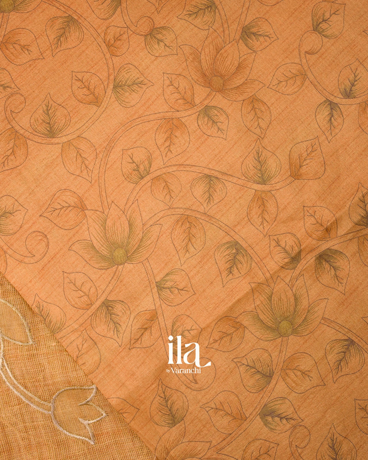 Sandal Wood Ombre Dyed and Applique Semi Linen Saree