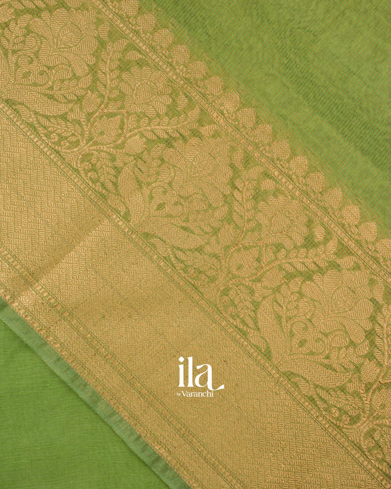 Parrot Green Banarasi Bordered Linen Saree