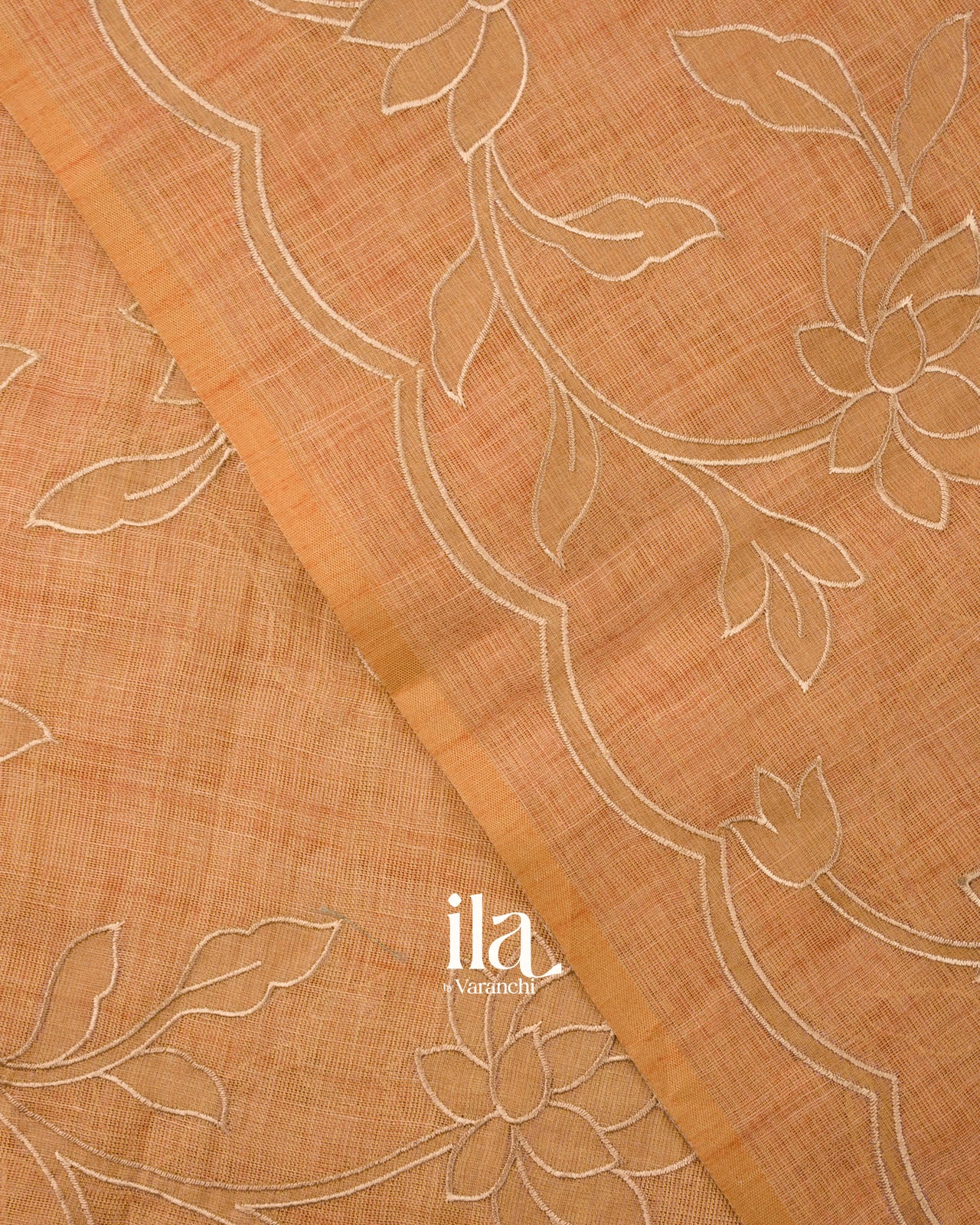 Sandal Wood Ombre Dyed and Applique Semi Linen Saree