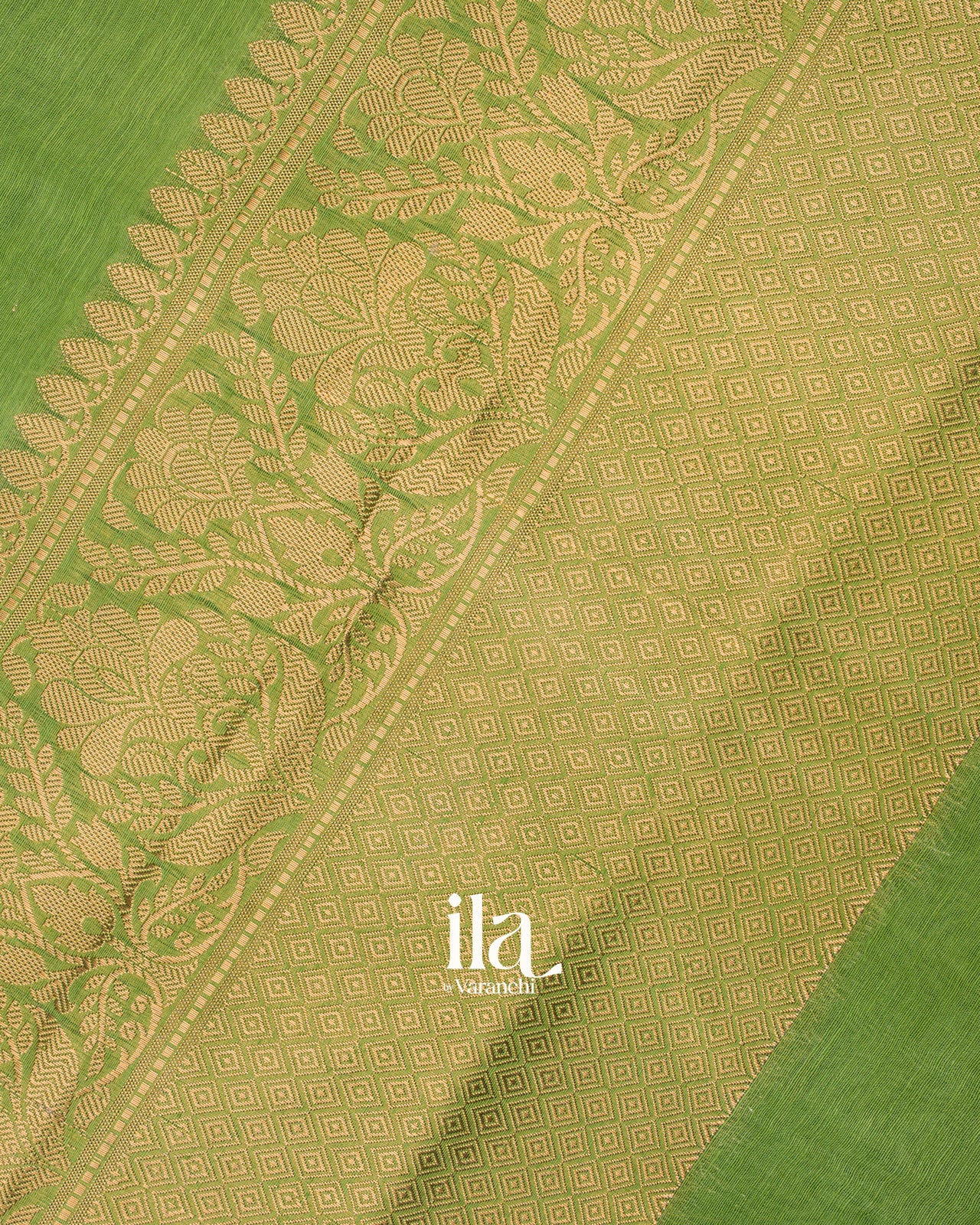 Parrot Green Banarasi Bordered Linen Saree