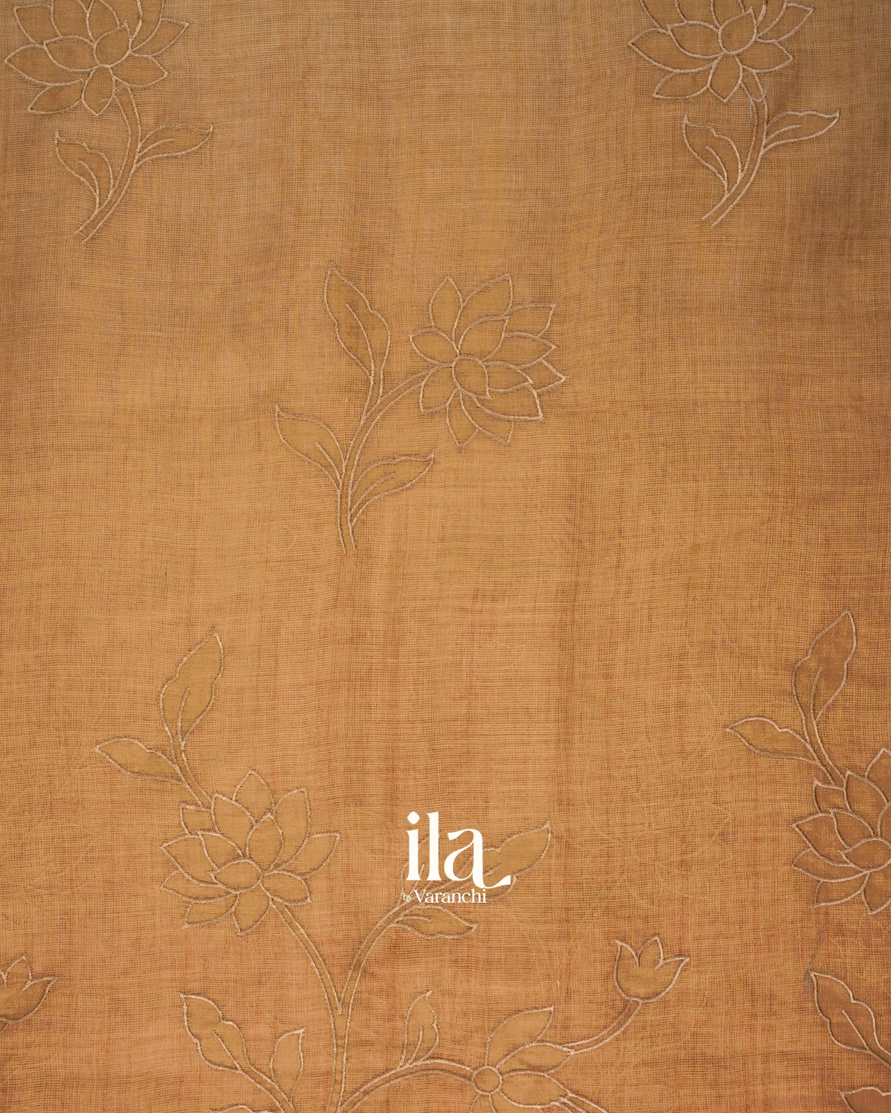 Sandal Wood Ombre Dyed and Applique Semi Linen Saree