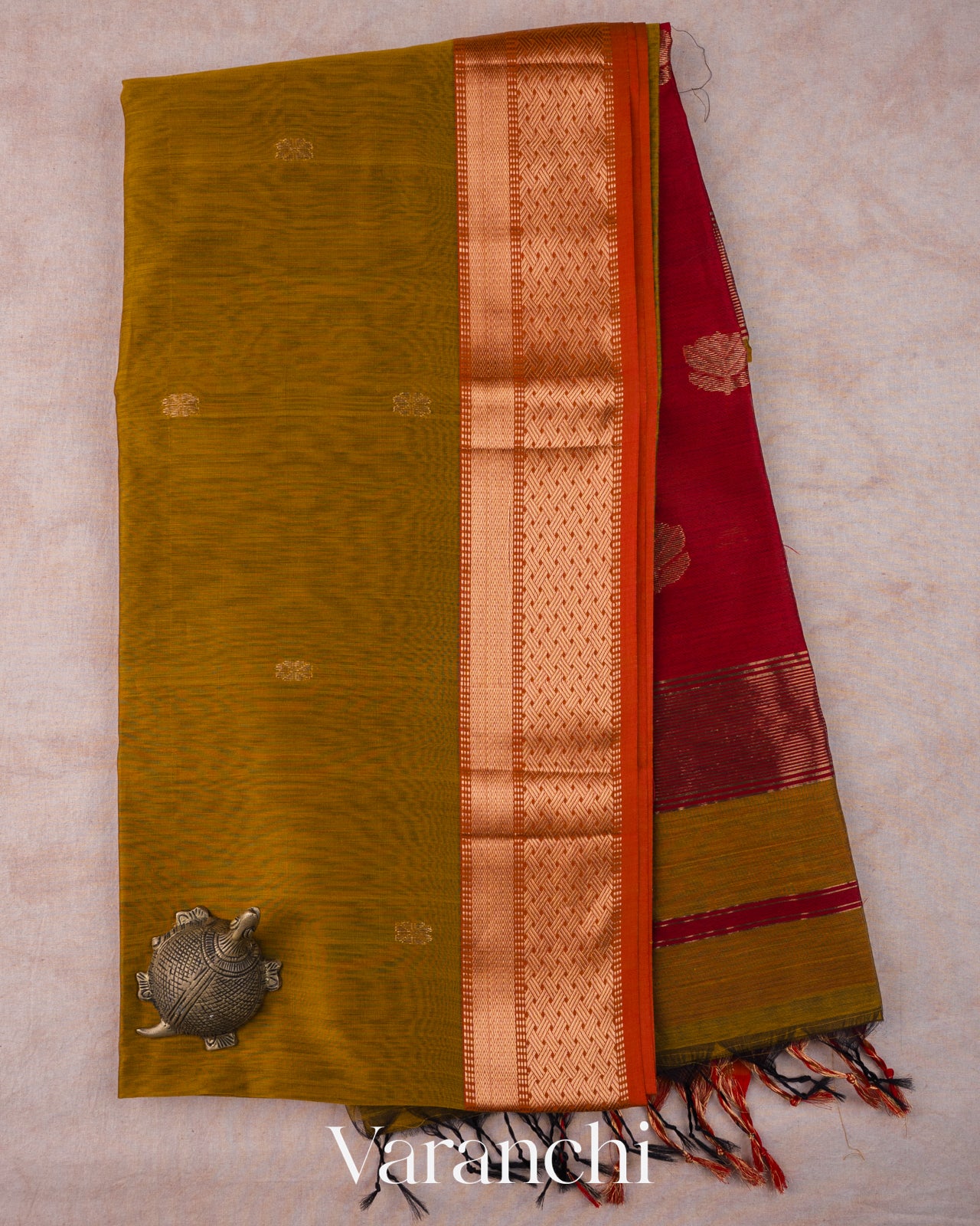 Antique Gold-Brown Pure Maheshwari Silk Cotton Saree