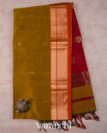 Antique Gold-Brown Pure Maheshwari Silk Cotton Saree