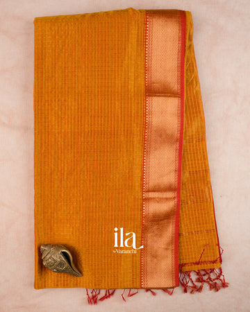 Mustard Yellow Pure Maheshwari Silk Cotton Handloom Saree