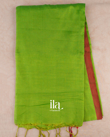 Parrot Green Cotton Tissue Saree — Full Saree