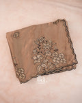 Choclate Brown Scallop Bordered Semi Silk Saree — Folded