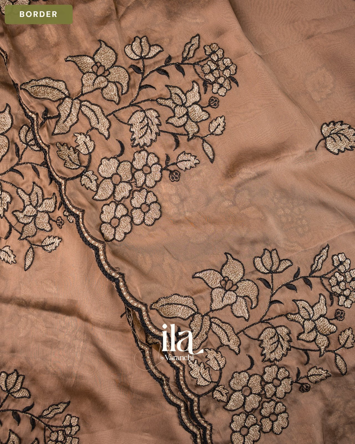 Choclate Brown Scallop Bordered Semi Silk Saree — Border