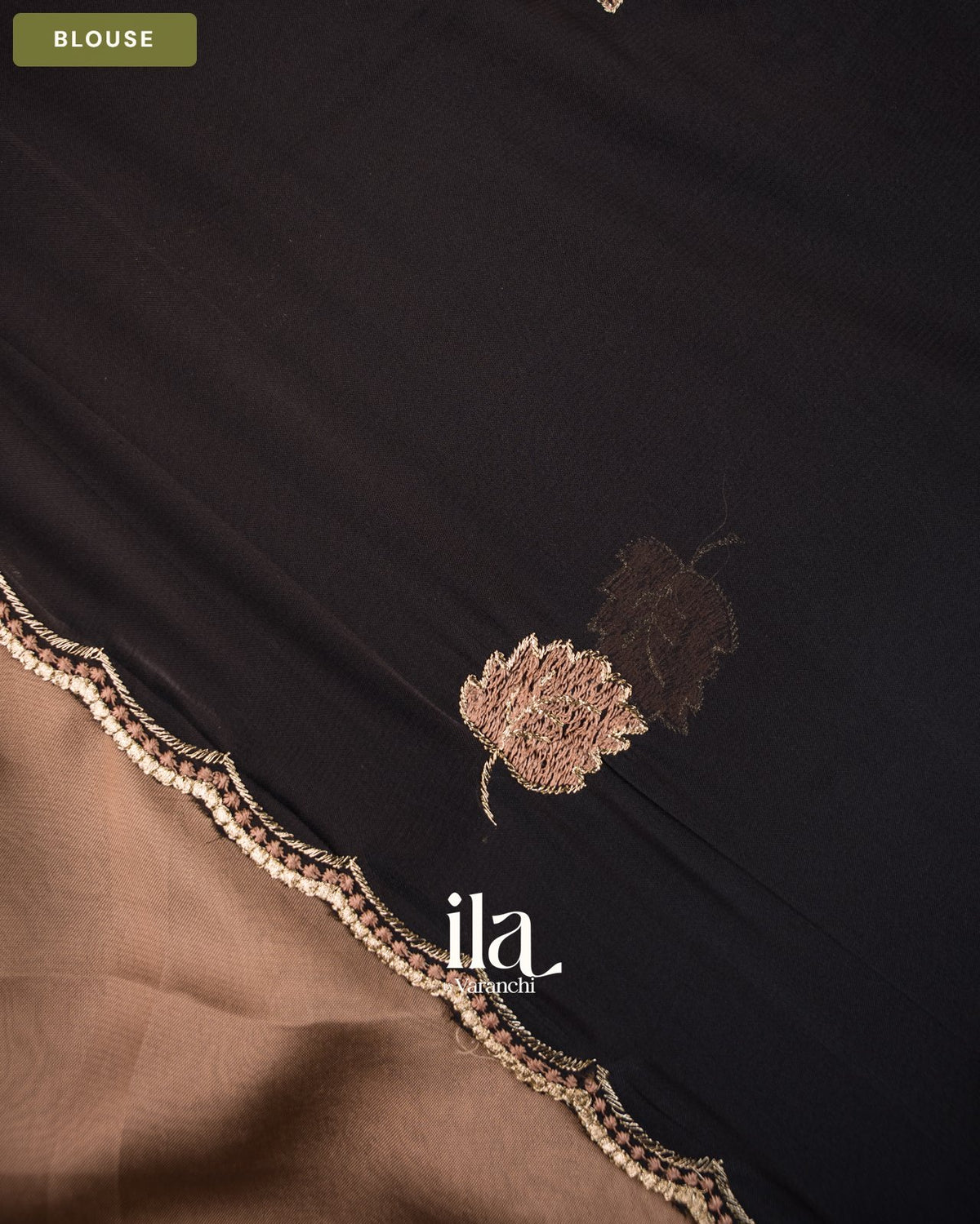 Choclate Brown Scallop Bordered Semi Silk Saree — Blouse
