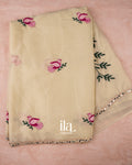 Cream Mirror Embroidered Semi Silk Saree
