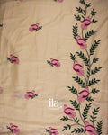 Cream Mirror Embroidered Semi Silk Saree