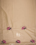 Cream Mirror Embroidered Semi Silk Saree