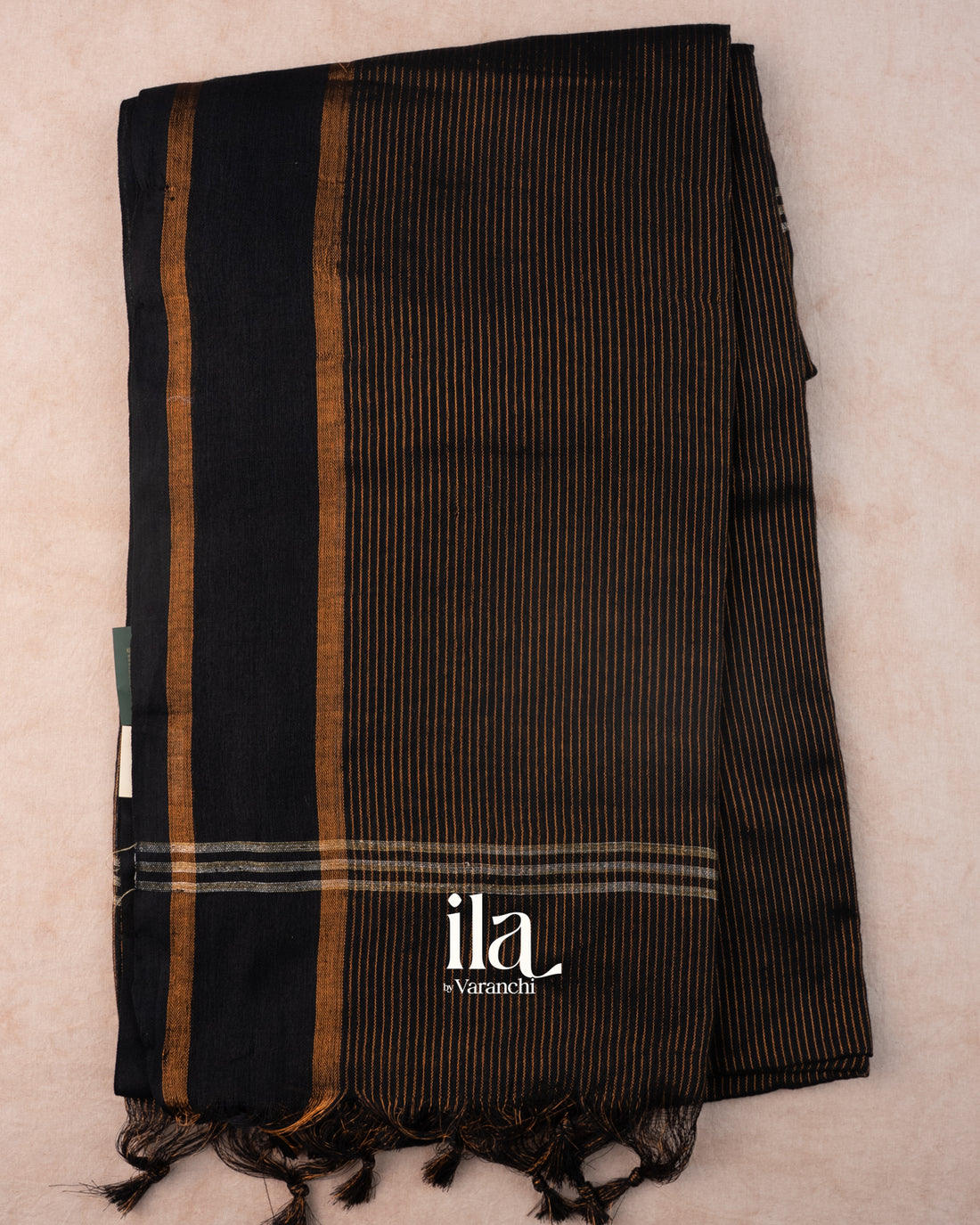 Black Striped Semi Linen Saree