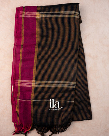 Black Striped Semi Linen Saree