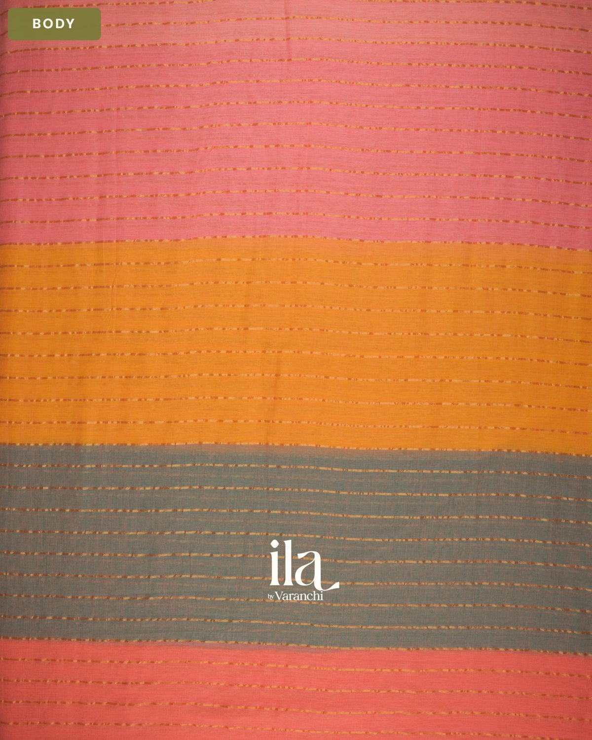 Peach Pink Striped Mul Cotton Saree — Body