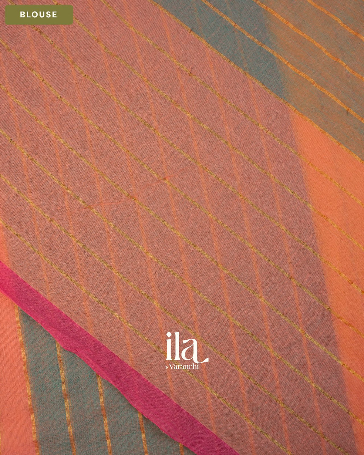 Peach Pink Striped Mul Cotton Saree — Blouse