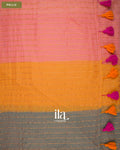 Peach Pink Striped Mul Cotton Saree — Pallu