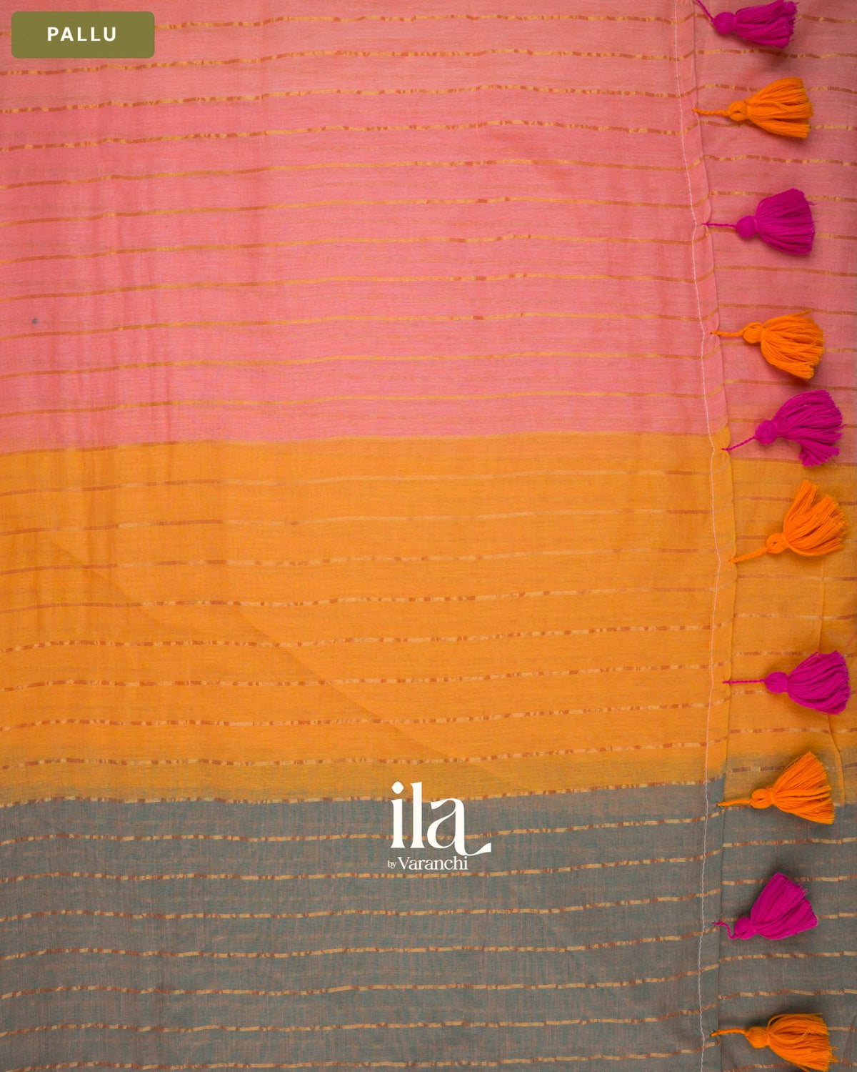 Peach Pink Striped Mul Cotton Saree — Pallu
